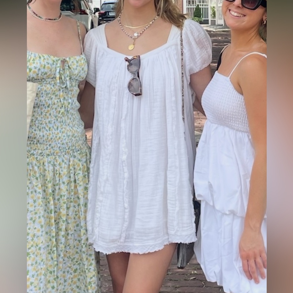 Free People White Mini Dress with Puff Sleeves